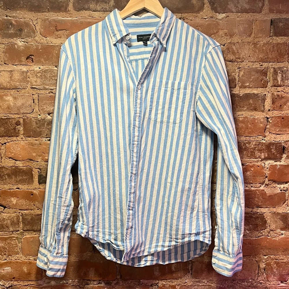 Blue and White Striped Men's Shirt